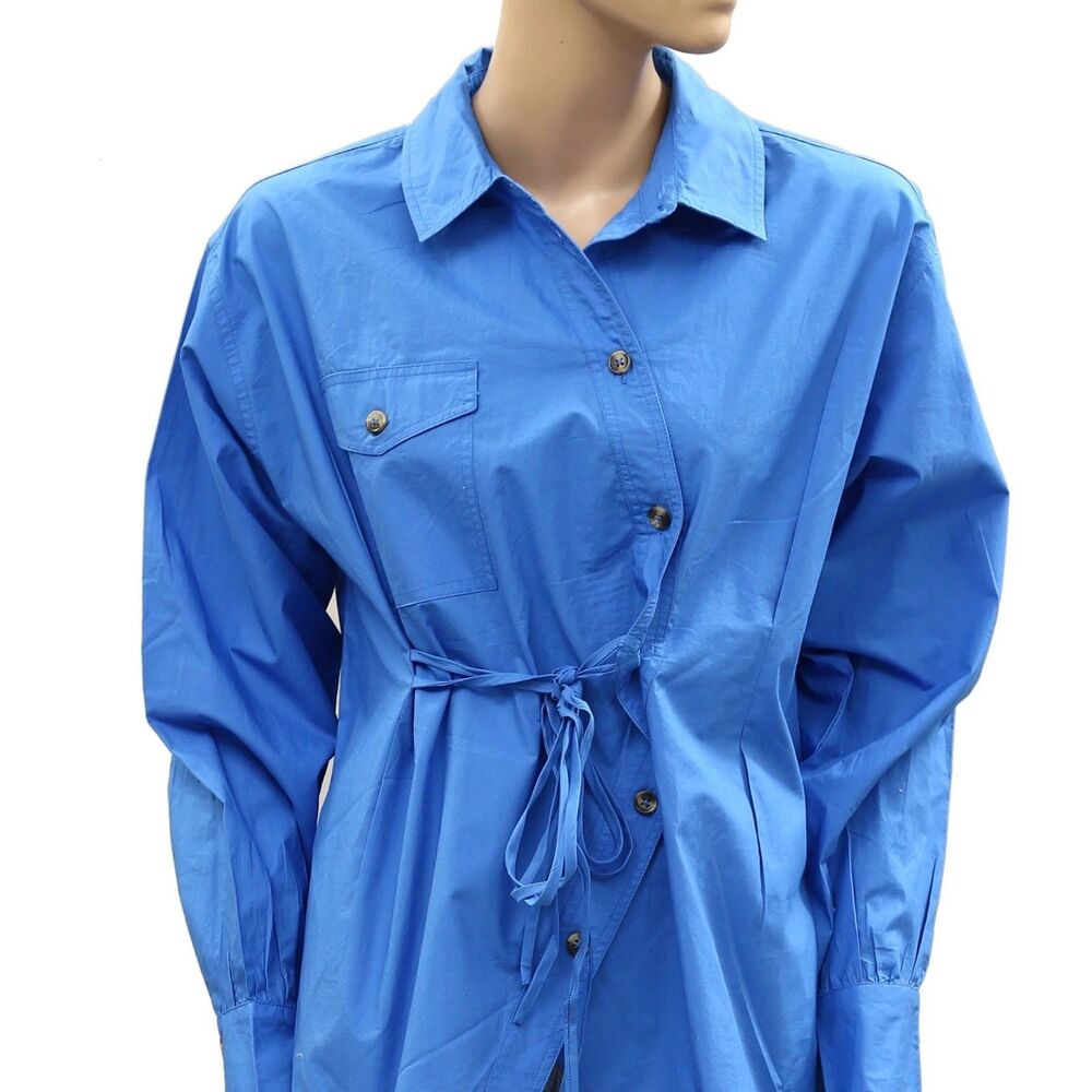 Damson Madder Lux Shirt Top Button-Down Collared Solid Blue Cotton M-10 287401 - Picture 4 of 7